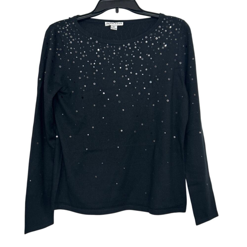 Pendleton Silk Cashmere Sequin Sweater Black Quiet Luxury M Minimalist Glam